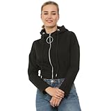 NOROZE Women's Zip-Crop Hoodie Ladies Plain Sweatshirt Cropped Top Pullover Sweater (S, Black) - Image 2