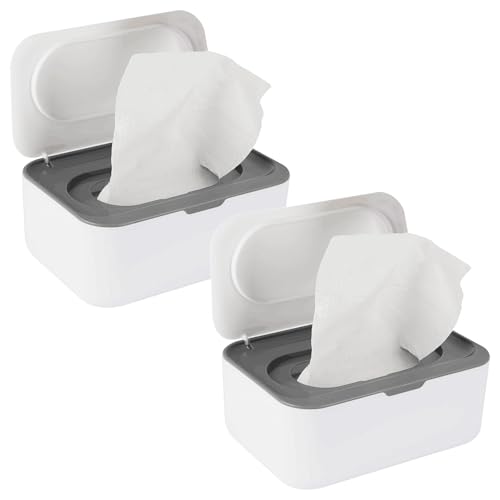 Image of Flenpptly 2 Pack Baby Wipes Dispenser, Wipes Case Baby Wipe Holder Keeps Wipes Fresh, Non-Slip, Easy Open & Close (2 Pack Gray)