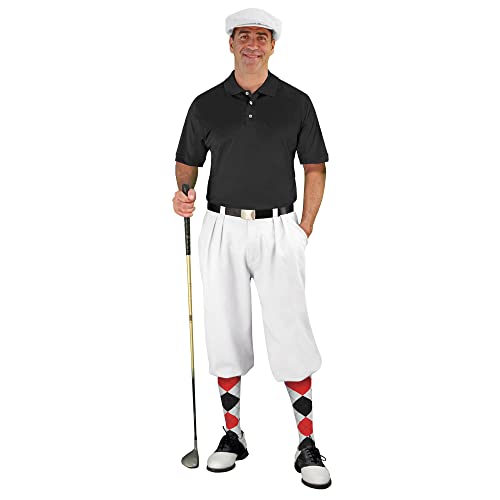 Mens Select A Style White Outfit with Matching Golf Cap and Selected Argyle Socks - Waist 34 - Sock - White/Black/Red