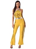 YEAHDOR Mono Baile de Lentejuelas con Flecos para Mujer sin Mangas Maillot Danza de Cuerpo Entero Disfraz de Baile Latino Salsa Chachachá Disco S-xxl Oro S