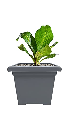 The Hc Companies 15.5 Inch Accent Square Planter - Lightweight Decorative Outdoor Plant Pot With Drainage For Front Porch, Deck, Patio, Warm Gray #TOP22