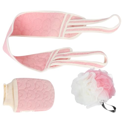 TOPBATHY Guante Exfoliante Corporal Tira Trasera Toalla de Baño Rosa Juego de 3 Piezas para Limpieza Profunda Accesorios de Ducha para Cuidado Personal y Baño Diario