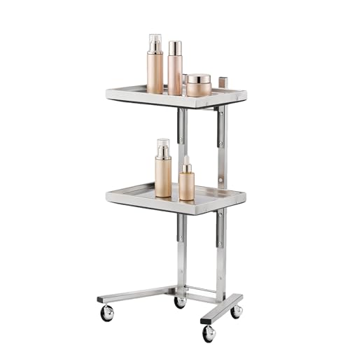 Carrito plegable de acero inoxidable con 4 ruedas, multifuncional para salones de belleza, peluquerías, capacidad de 66 libras por bandeja