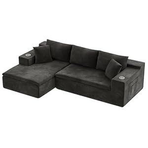 Homall 109″ Boneless Couch with Memory Foam, Modular Sectional Sofa with L-Shape Chaise, Cloud Couch with Deep Seat, Dual Cup Holders & Side Pockets, No Assembly Required (Black)