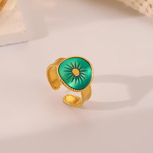 Evil Eye Ring For Women, Trendy Boho Open Sun Flower Adjustable Stainless Steel Non Tarnish Floral Stackable Engagement Statement Birthday Jewelry Gift 5