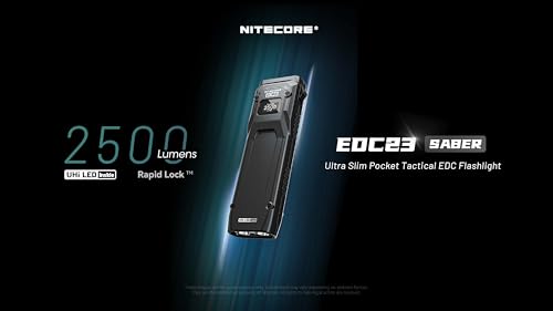 Nitecore EDC23 EDC Flashlight, 2500 Lumen Ultra-Slim Flat Shape USB-C Rechargeable Fast Charging with Digital OLED Display, Mechanical Lock Switch