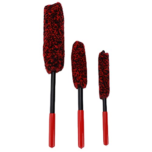 TANIQIACA 3 - Piece Microfiber Car Detailing Brush Set for Effective Cleaning of Wheels, Rims, and Bikes