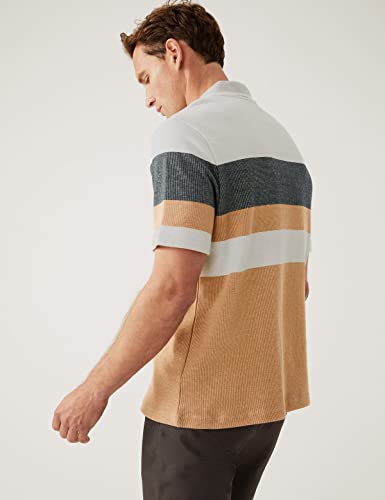 Image of Marks & Spencer Mens Striped Cotton Collared Neck Regular Fit Polo Shirt