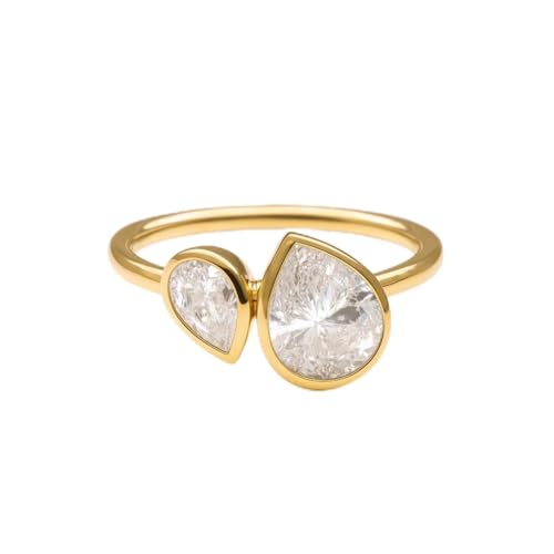 14K Solid Yellow Gold Two-Stone Ring Pear Cut Moissanite Engagement