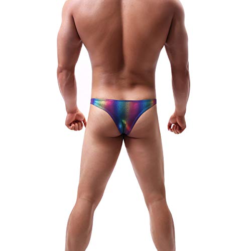 Yoobng Sexy Men's Underwear Modal G-String Thongs Bulge Pouch Jockstrap T-Back Strings (Medium, Rainbow Briefs#1Pcs) #TOP4