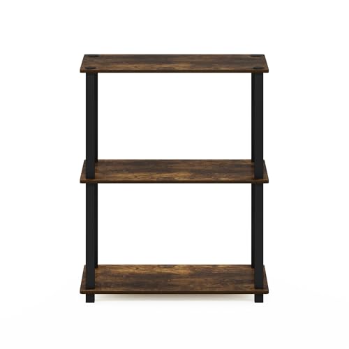 Image of Furinno TURN-S-TUBE Storage Shelves, 3-Tier Book Shelf, Corner Shelf, Toolless Open Shelves, for Organization and Storage, Living Room, Garage, Home Office, Amber Pine