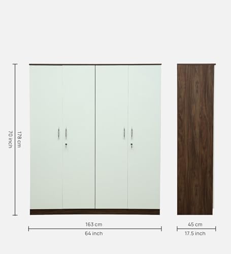Image of Mintwud Pepperfry Engineered Wood Wardrobe with 4 Doors Storage and 2 Hanging Rod | Wooden Almirah Cupboard for Clothes Storage Organizer for Living Room Home Furniture (White Wenge Finish)