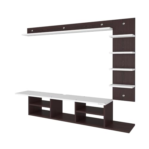 Image of Anikaa Engineered Wood LED Light Wall Mounted TV Unit Wall TV Cabinet With Shelves Display Unit For Living Room, Set Top Box Stand - Wenge /White (D.I.Y - Do-It-Yourself) Ideal For Up To 43 inch Inches