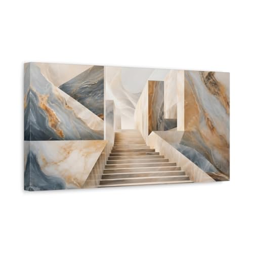 Toile imprimee art abstrait bleu et or avec chassis en bois de 3cm pour interieur chic