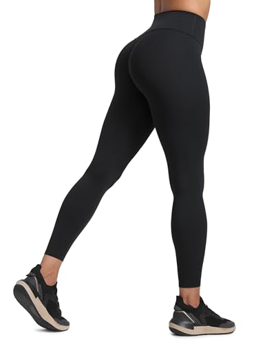 No Front Seam Yoga Leggings for Women Butt Liftings Buttery Soft No See Through Tummy Control Workout High Waist Leggings Black-M