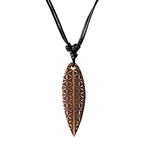CHICNET - Collar de surfista de madera con grabado de algodón ajustable marrón tabla de surf para hombre y mujer, cadena de madera olas palmera estrella