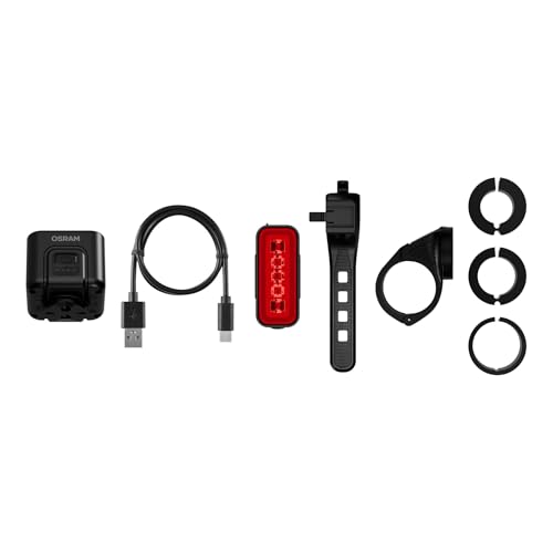 OSRAM LEDsBIKE COMPACT 50 SET, zestaw akumulatorowych lampek rowerowych - przód i tył, homologacja StVZO, kompatybilność z uchwytem Garmin, trzy poziomy jasności, 50 luksów