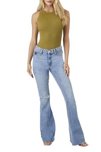 Top Forever 21 vert S femme en maille côtelée avec découpe poitrine originale
