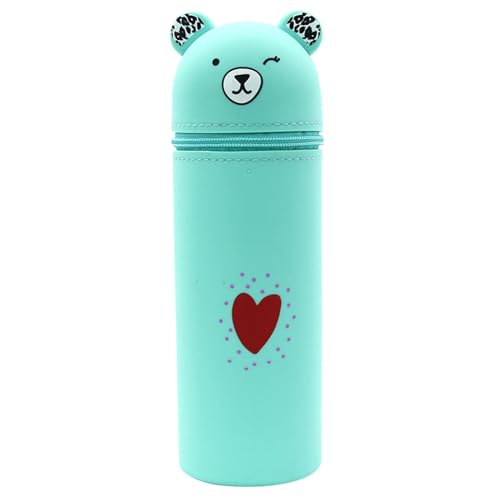 Pencil Case Zip Pencil Case Girls Pencil Case Made of Soft Silicone Pencil Case and Pen Holder 2 in 1, Cute Pencil Case Cartoon Pencil Holder, Green Bear, Siehe Beschreibung, See description