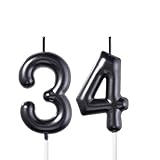 2.35 Inch Black 34 & 43 Birthday Candles, Number 34th & 43rd Cake Topper for Men Women Birthday Party Decorations Theme Party