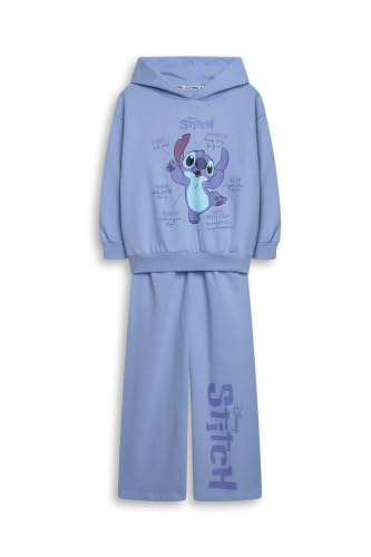 Image of Brand Threads Disney Lilo & Stitch Girls Hoodie Set – Soft Hoodie & Wide Leg Bottoms, Bold Stitch Character Print, Comfortable Kids Daywear Loungewear, Gifts for Girls, Machine Washable