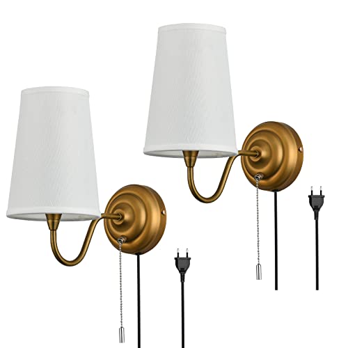 SEEBLEN Wandleuchte aus gebürsteter Bronze mit weißem Stoffschirm und Reißverschlussschalter, für Wohnzimmer, Schlafzimmer, Esszimmer, Arbeitszimmer, Wandleuchte Cover