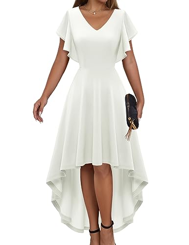 DRESSTELLS Vestidos de Novia Altos y Bajos para Mujeres cóctel de Mangas de Borla Fiesta Vestidos de Boda Elegantes Blanco XL