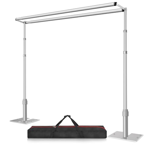 10x10ft Double Crossbar Pipe and Drape Stand Kit Heavy Duty Backdrop Stand Adjustable Sturdy Metal Back Drop Decoration Frame with Flat Base for Parties Flower Wall Wedding Trade Shows Photography