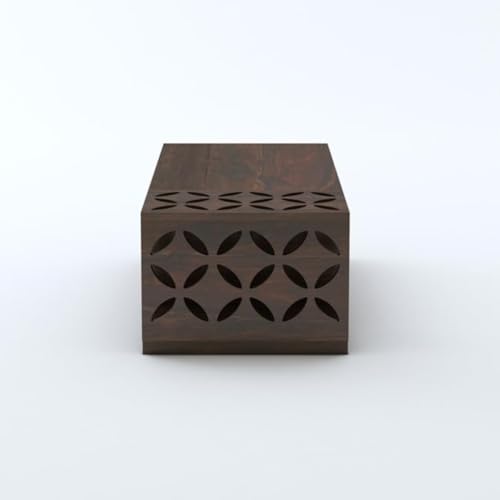 Image of MAMTA DECORATION Solid Sheesham Wood Coffee Table for Living Room | Wooden Center Table with Open Shelf Storage for Home, Hall & Lounge | Modern Tea Table with Decorative Cutwork Design |Walnut Finish