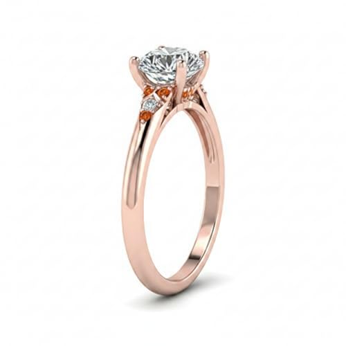Image of Choose Your Gemstone Petite Dome Engagement Ring Rose Gold Plated Round Shape Petite Engagement Rings Everyday Jewelry Wedding Jewelry Handmade Gifts for Wife US Size 4 to 12