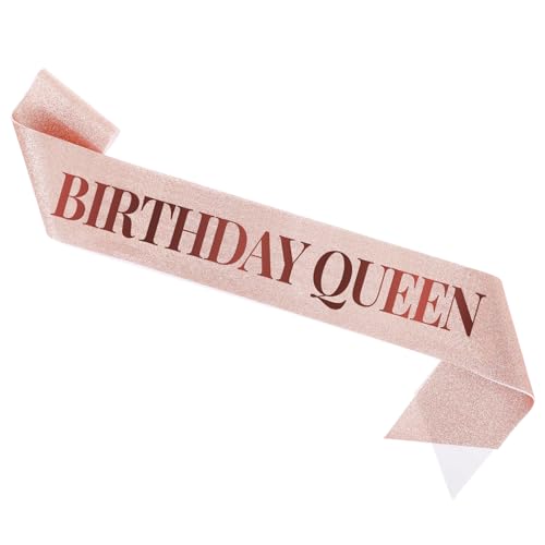 Rose Gold Birthday Queen Sash for Women Girls Gold Glitter Birthday Sash for Women's Birthday Party
