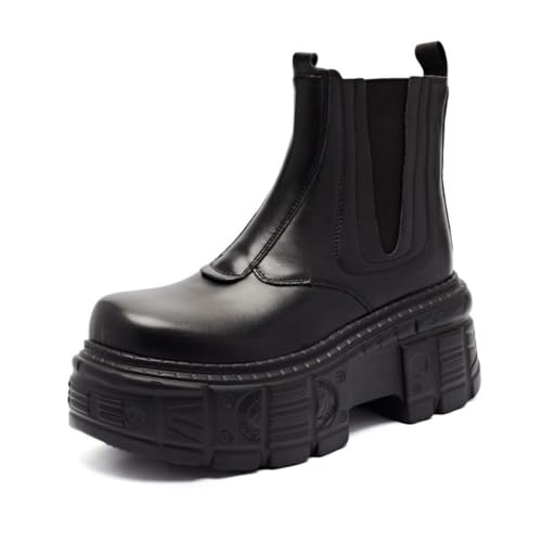 LokoLucx Cute Emo Shoes Chelsea Boots Women Platform Black Shiny