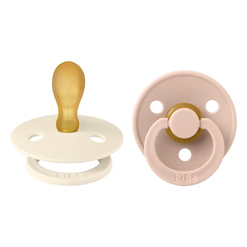 Image of BIBS Pacifiers - Set of 2 | Colour Pacifier with Symmetrical Nipple | BPA-Free Natural Rubber | Made in Denmark | Ivory /Blush, 6-18 Months