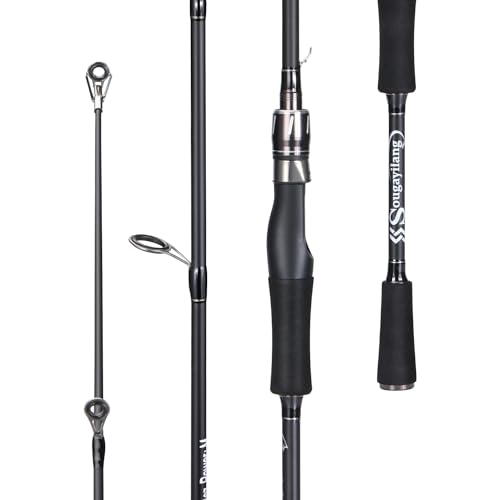 Image of Sougayilang Fishing Rod, Composite Glass & Carbon Fiber Blanks Spinning Rod and Casting Rod, 2Pc Fishing Pole with EVA Handle-Gray-1.8m-Spinning