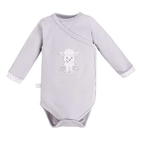 Eevi Newborn Baby Wickelbody - M&auml;dchen Jungen Unisex - Langarm - Baumwolle - Strickerei - Grau - Gr&ouml;&szlig;e 62