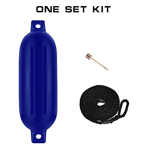 Leap Boat Fender 4Pcs G1 Blue Inflatable Ribbed Boat Fender/Bumper Fender Lines,Pump And 4 Needles, Marine-Grade Uv-Resistant Pvc #TOP2