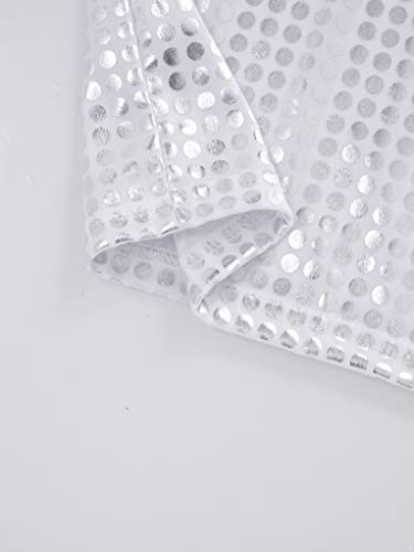 Zaldita Camiseta de manga corta para niños y niñas, con lentejuelas, brillante, camiseta de baile, hip hop, jazz, actuación, plata, 92-116