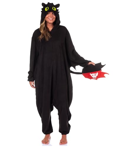 INTIMO How To Train Your Dragon Womens Toothless Costume Union Suit Hooded Pajama One Piece PJ (L/XL)
