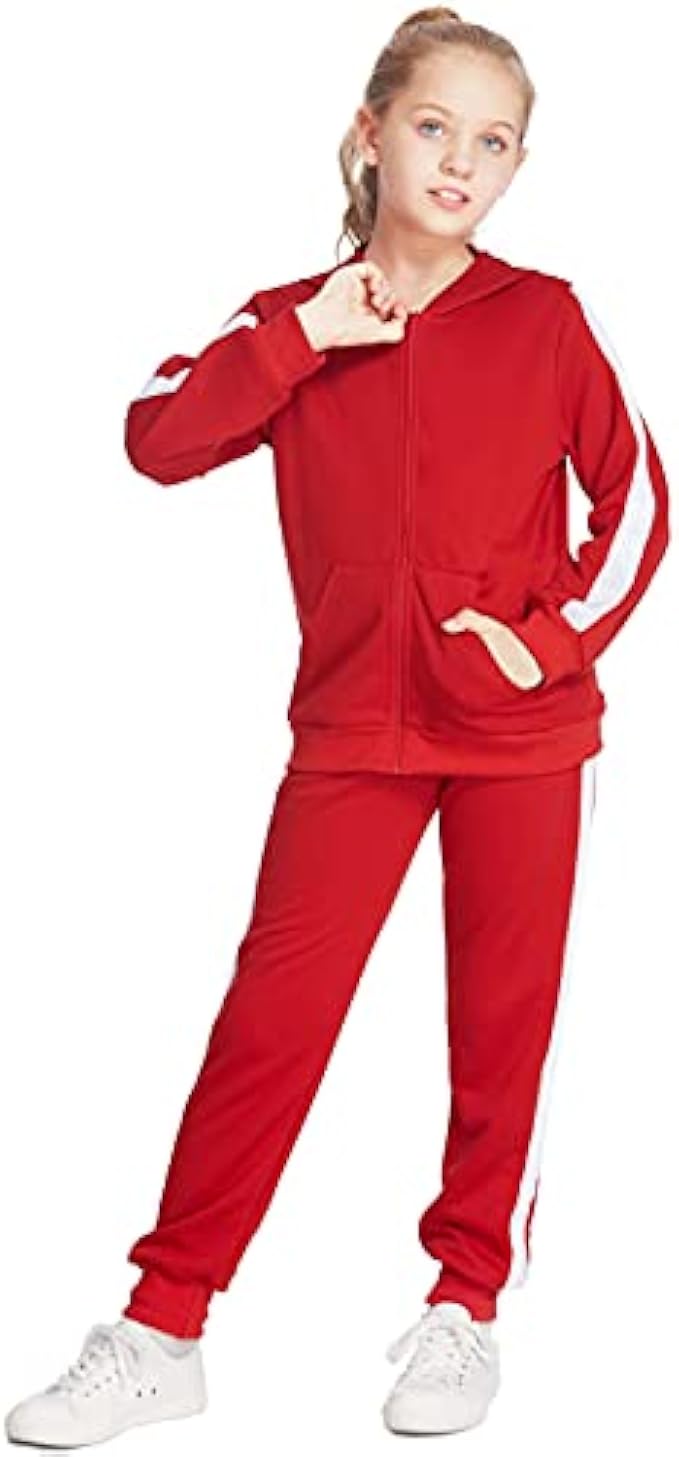 Boyoo Girls 2PCS Tracksuit Athletic Sweatsuits Sets Zip-up Hooded Sweatshirt and Jogger sweatpant Outfits for 5-13 Years