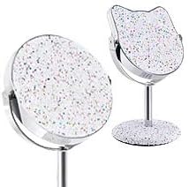DERUI CREATION Kitty Makeup Vanity Mirror,Desktop Tabletop Mirror,Colourful Glittery Compact Mirror,Gift for Young Girl and Women (White)