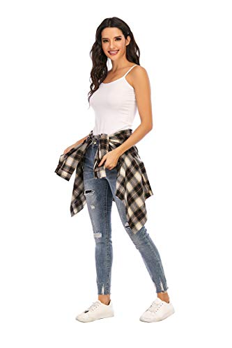 Enjoyoself Women's Long Sleeve Collar Long Button Down Plaid Shirt Blouse Tops #TOP4