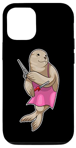 アザラシ 美容師 はさみ スマホケース iPhone 12/12 Pro 用