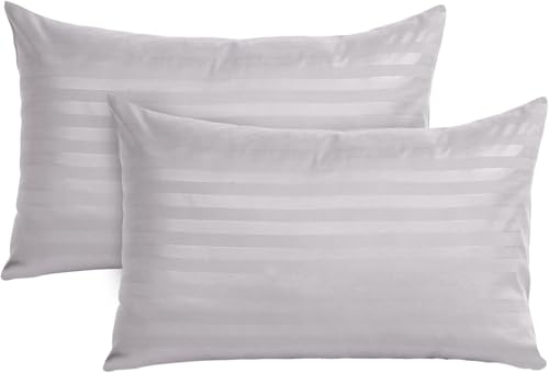 Image of Travel Pillow Case 12x18 Size Pack of 2 Pieces 100% Egyptian Cotton Envelope Closure 500 Thread Count Toddler Pillowcase Fits Up to 12x18, 12x16 or 11x15 Silver Grey Striped