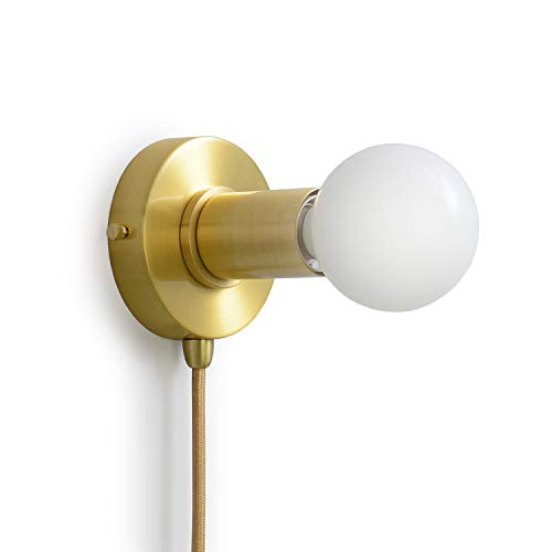 BRIGHTTIA Plug-in Simple Ring Wall Sconce Light - Brushed Gold - Modern Minimalist Lighting for Apartments and Dorms - Mid Century Industrial Exposed Bulb Wall Lamp - 15Ft Fabric Cord (BW0005-1GP) BRIGHTTIA Plug-in Simple Ring Wall Sconce Light - Brushed Gold - Modern Minimalist Lighting for Apartments and Dorms - Mid Century Industrial Exposed Bulb Wall Lamp - 15Ft Fabric Cord (BW0005-1GP)