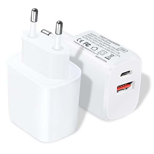 2-Pack 20W Cargador USB C, 2 Puertos Cargador PD 3.0 Enchufe Tipo C Cargador Carga Rapido Compatible con iPhone, Samsung, Redmi, Pixel, Android Cover