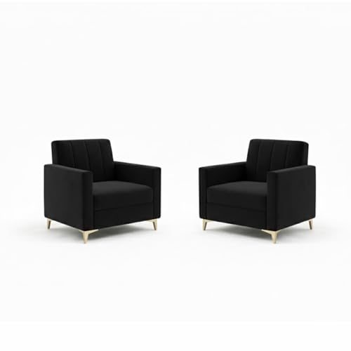 Image of Marvello 3+1+1 Fabric Sofa Set for Living Room | Soft Velvet Upholstery, Sturdy Wooden Frame | Stylish Sofa for Hall & Office Spaces (Black)