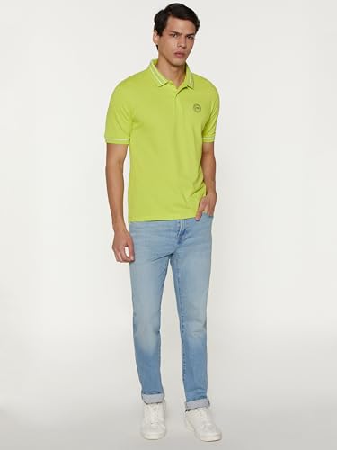 Image of Peter England Men's Regular Fit Insignia Half Sleeve Polo T-Shirt | Cotton Rich | Premium Pique Weave