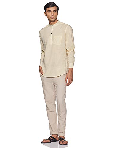Image of Ethnix by Raymond Men's Cotton Kurta (RTHA00088-Y5 Medium Yellow 92)