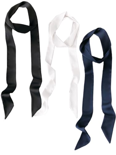 GUZOSJO 3 Pieces Solid Color Long Neckerchief Pure Skinny Scarf Necktie Handbag Wrap Handle Satin Belt Gift