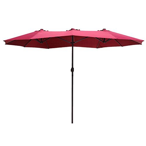 Le Papillon 15 ft Market Outdoor Umbrella Double-Sided Aluminum Table Patio Umbrella with Crank, Burgundy